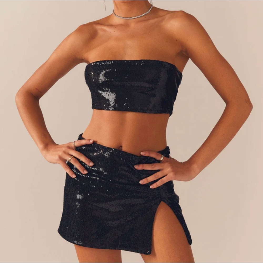 2 piece black sequin set